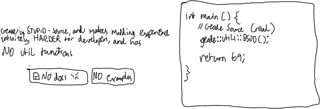 geode is STUPID-source and makes modding experience infinitely HARDER for developers and has NO util functions!! NO docs and NO examples!! and then some bsod code with, ironically, a util function that sadly does not exist
